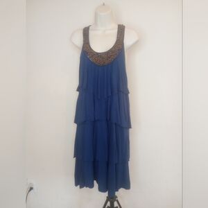 APT.9 Elegant Navy Blue Sleeveless Dress with Embellished Neckline Sz L